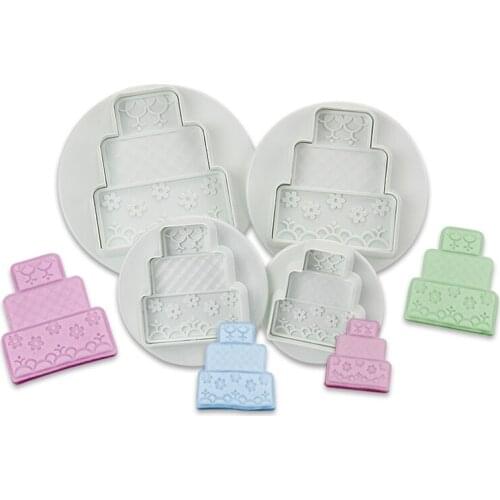 Free Shipping High Quality 4pcs Three-tiered Cake Shape Plunger Cookie Cutters set Cake Fondant Molds set