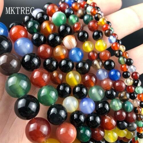 Natural Stone Beads Red Green Black Yellow Colorful Agates Loose Spacer Beads For Jewelry Making DIY Bracelet 15" 4/6/8/10/12mm