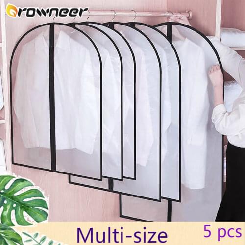 5PCs Dustproof Clothing Covers PEVA Transparent Coat Protector Wardrobe Anti-low Temperature Foldable Suit Hanging Garment Bag