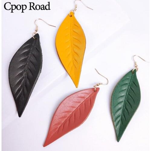 Cpop Vintage Genuine Cowhide Leather Earrings Leaf Solid Color Dangle Earrings Fashion Jewelry Women Accessories Hot Sale Gifts