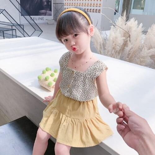Summer Girl Clothes Suit Dot Printed Sling Vest Sleeveless Tops Skirt 2pcs Children Baby Kids Clothing Outfits Suits