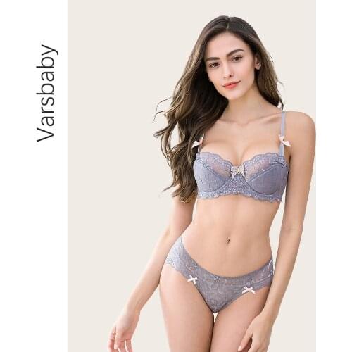 Varsbaby Lace Sexy Underwear Womens Thin Cotton Cup Comfortable Breathable And Breast-receiving Bra Set