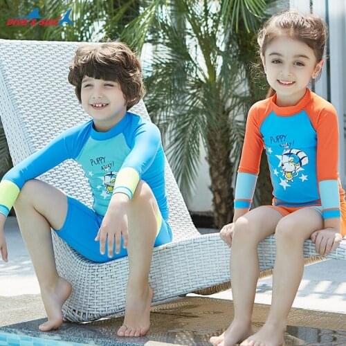 Two-pieces Kids Swimsuit Set Lycra Long Sleeve UV Protection Rashguard Beachwear for Boys Girls Surfing Bathing Swimming