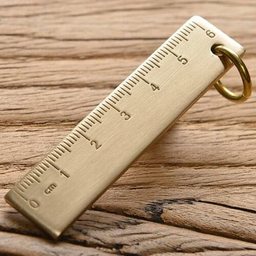 Brass mini ruler 3mm thick 6cm small copper ruler portable metal ruler retro key tag pendant Keychain festival gift
