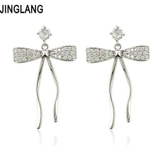 JINGLANG Small fresh earrings girl fashion earrings Korean design bow earrings jewelry