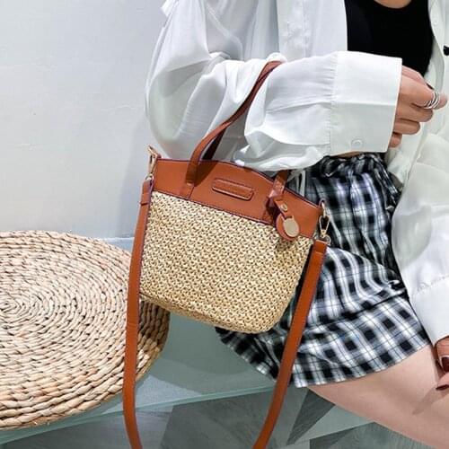 Fashion Hand-Woven Straw Bag Women Solid Soft-Faced Zipper Messenger Bag WomenS Leisure Vacation Messenger Bag Woman New 2021