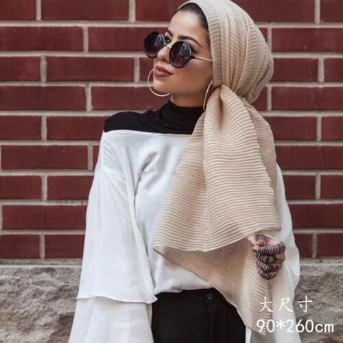 Fashion pleated maxi crinkled hijabs scarf elegant Long shawl plain Oversize muslim women wrinkle scarves soft muffler 90x260cm