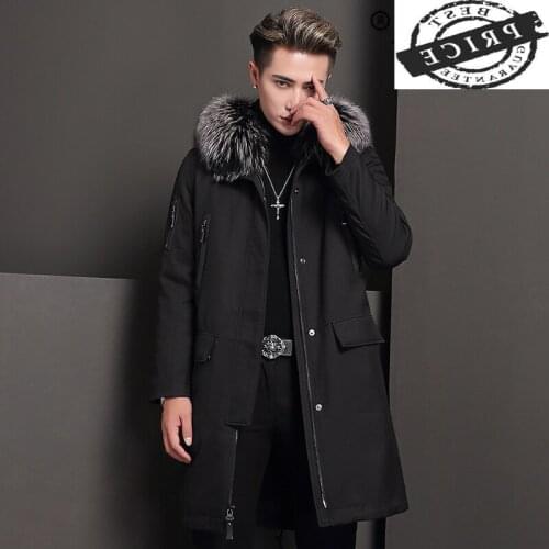 Fur Winter Real Coat Men Rabbit Fur Liner Parka Coats 2021 Streetwear Warm Long Jacket Luxury Fox Fur Hooded Cloth a51a10
