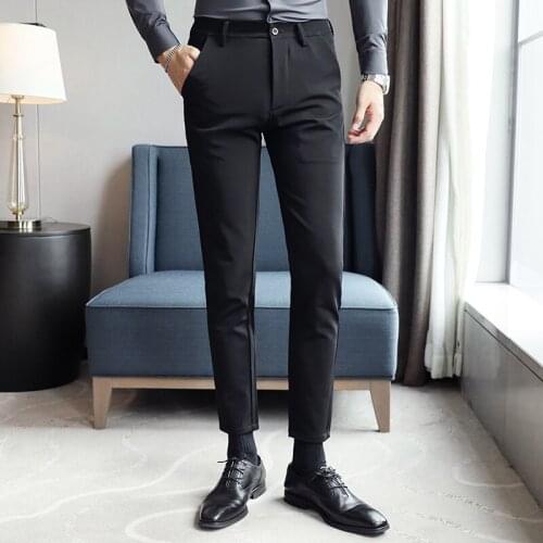 Pantalon Homme British Style Autumn Winter Ankle Length Suit Pants Men Clothing 2021 Business Casual Formal Wear Office Trousers