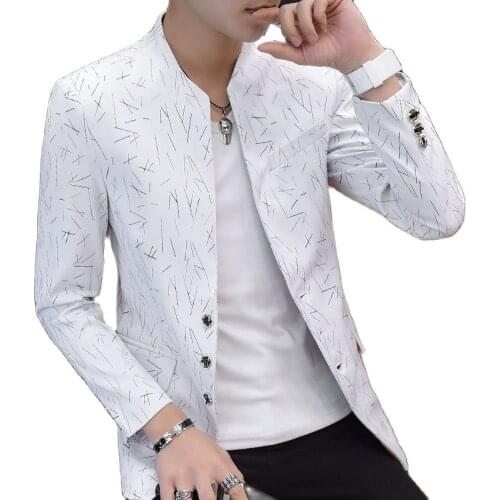2021 Mens Print Small Suit Jacket Coats Chinese Style Slim Standing Collar Zhongshan Outfit Handsome Coat Male Suit Coat 5XL6XL