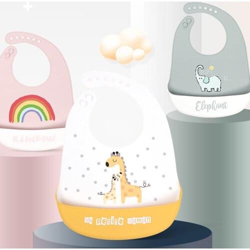 Cartoon Animals Elephant Deer Baby Bibs Waterproof Adjustable Boys Gilrs Bibs Soft Silicone Infant Toddler Baby Feeding Bib