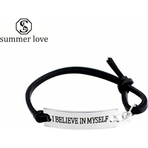 Gifts For Women Inspirational Bracelets Quote Charm Leather Rope Chain Bracelets For Men pulseira masculina