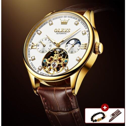 Luxury Men Mechanical Automatic Watches Tourbillon Waterproof Leather Watch Fashion Top Brand Clock Sport Moon Phase Wristwatch