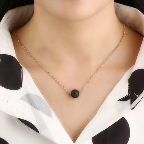 Sainio Essential Oil Diffuser Necklace Vinatge Black Lava Stone Round Ball Pendant Necklaces For Women Jewelry