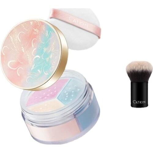 TT Catkin Three Colors Powder Face Powder FinishingPowder OilControl and Waterproof Smear-Proof Makeup Sweat-Proof DurablePowder