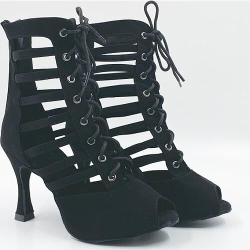 Dance Boots Ladies Black Nubuck Leather Fashion High Heel 3 inch Comfortable Latin Dance Shoes Salsa Shoes