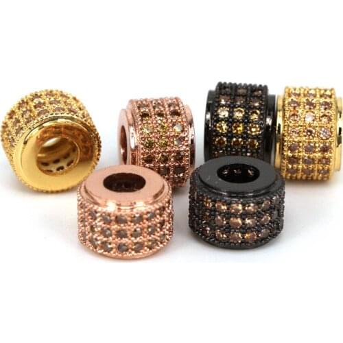 Unisex Mens rose gold spacer beads charms bead circle Ball barrel beads micro pave Champagne bead/Cubic Zirconia