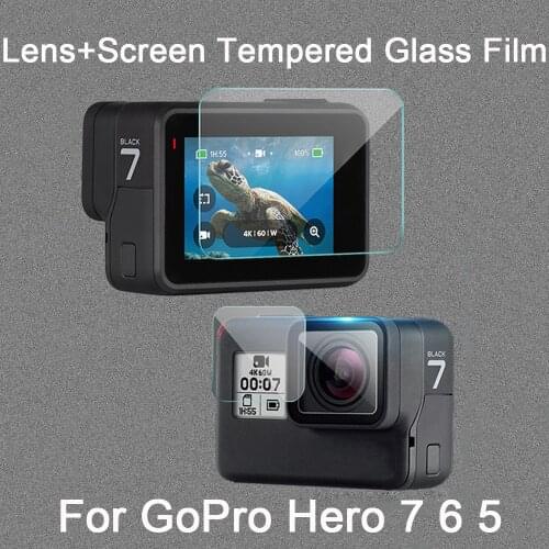 Tempered Glass Screen Protective Film For Gopro Hero 5 6 7 Black Silicone Case Protective Frame+Lens Cap for Go Pro 7 6 5 Black