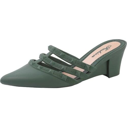 2021 New Pointed Half Toe Mid-heel Sandals Women Casual Womens Sandals One Pedal Lazy Half Slippers