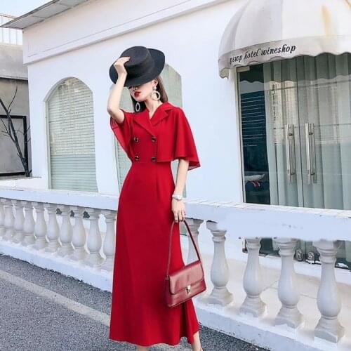 Bodycon Dresses 2020 Summer Spring Soild Color Sundress Cape Vestidos Fashion Elegant Formal Dinner Dresses For Women AA5366