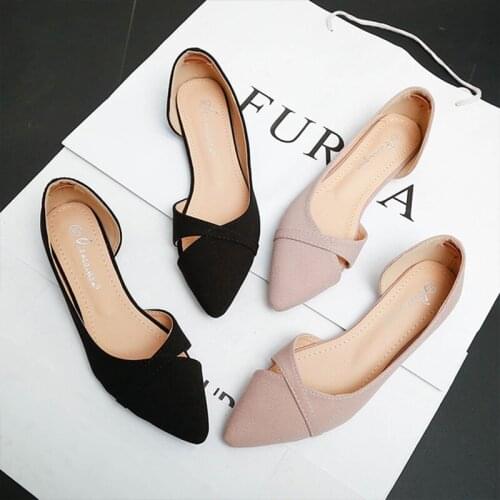 Women Flats Pink Slip-on Plus Suede Leather Pointed Toe 2021 New Elegant Asakuchi Office Non-slip Flat Heel Shoes Woman Shoes