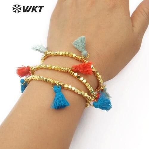 WT-B449 Sweet Romantic Style Faceted Hematite Beads Tassel Flexible Bracelet Tassel Has Five Colors To Choose Elegant bracelet