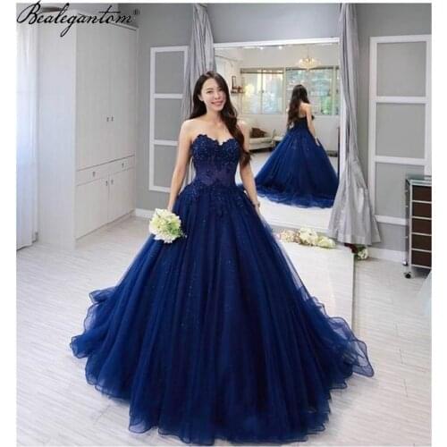 Bealegantom Cheap Royal Blue Tulle Quinceanera Dresses Ball Gown Appliques Sweet 16 Prom Party Gown Vestido 15 Anos QD118