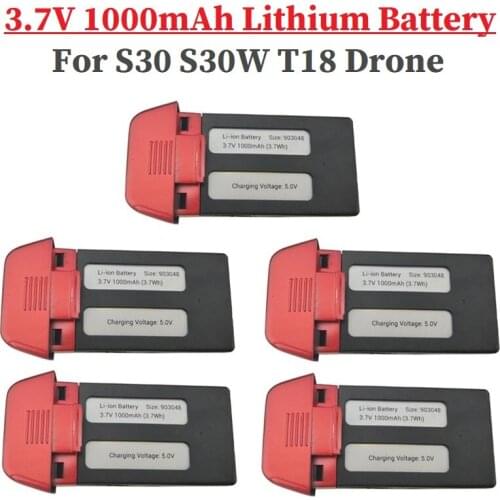 1-5PCS 3.7V 1000mAh Lipo Battery For SJRC S30W S30 T18 Drone RC S30W Quadcopter Spare Parts for S30W 3.7v Rechargeable Battery
