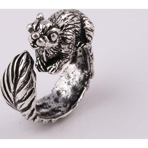 1PC Cute Animal Squirrel Ring for Women Couple Gift Retro Silver Color Rings Punk Vintage Retro Opening Ring Men Jewelry R17