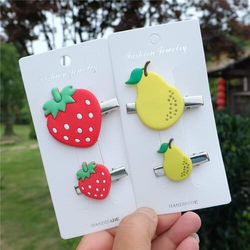 2pcs/set Cute Cartoon Fruit Kids Hair Clips Strawberry Barrettes Hairgrips For Girls Baby Children Headwear Hair Accessories
