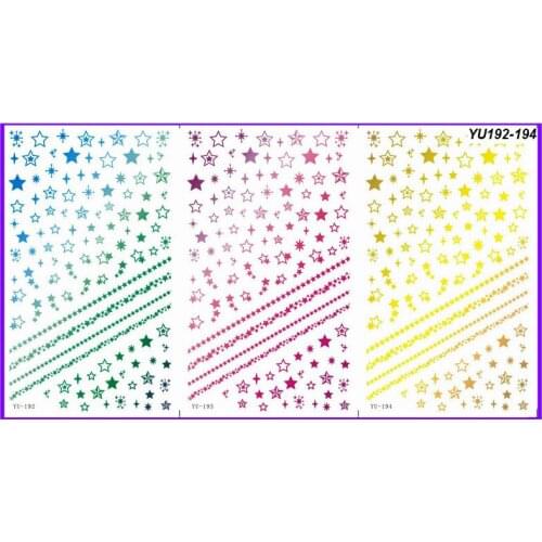 3 PACK/ LOT WATER DECAL NAIL ART NAIL STICKER SPARKLE STAR LACE YU192-194