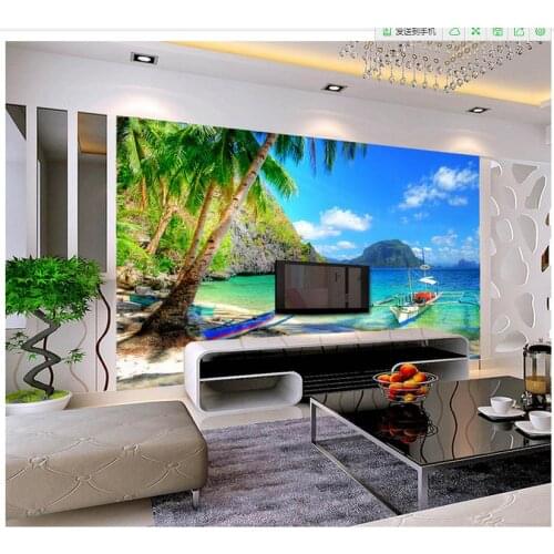 3d bathroom wallpaper Beach coconut trees Aegean Sea TV wall decor Home Decoration photo mural wallpaper