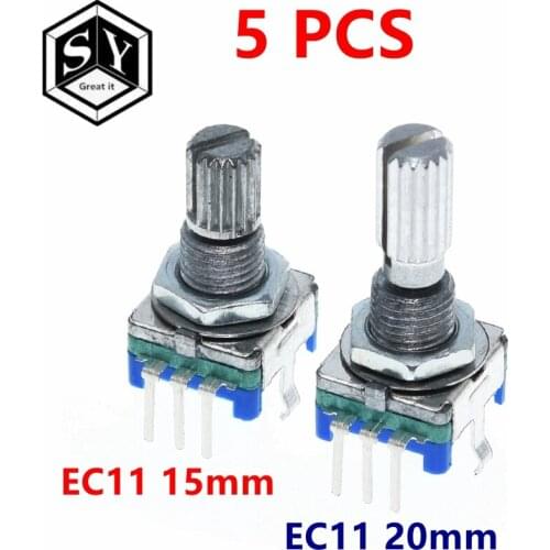 5PCS Great IT Original,Rotary encoder code switch/EC11/ digital potentiometer with switch 5Pin handle length 15mm
