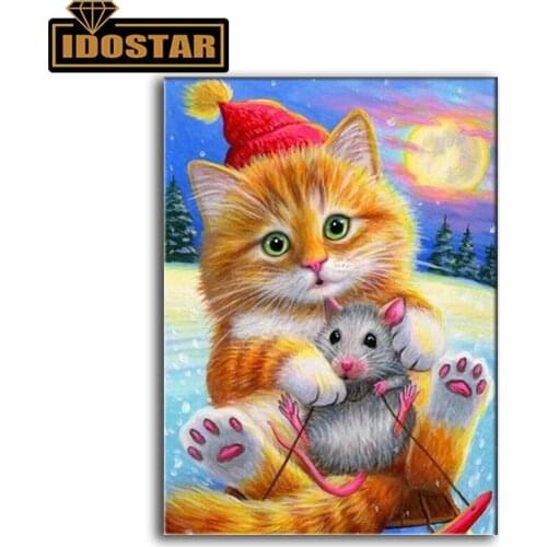 5D DIY Diamond Painting cartoon cat and rat Full square round resin Diamond Embroidery Rhinestone cute animals Home Decor
