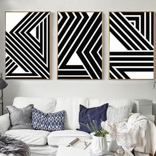 Abstract Black and White Lines Geometric Figures Print Canvas Painting Picture Home Wall Art Bedroom Modern Decoration
