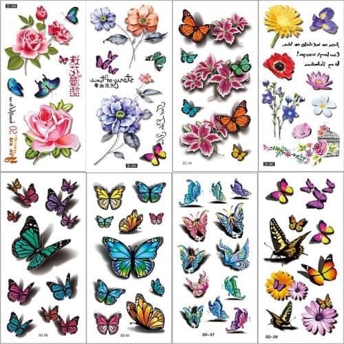 Watercolor Temporary Tattoo Sticker For Women Girl Flower Birds Body Art Arm Fake Tatoo Waterproof Tatouage Temporaire Femme