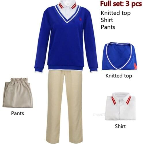 Anime WONDER EGG PRIORITY Sawaki Momoe Cosplay Costume School Uniform Suit Campus Style Blue Knitted Top Full Set Halloween Gift