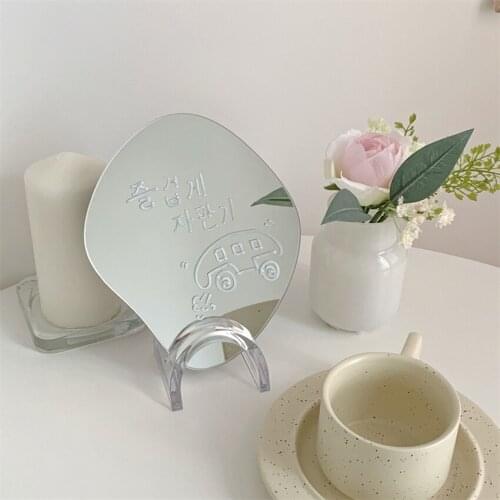 Irregular Aesthetic Vanity Mirror Frameless, Decorative Desk Tabletop Glass Mirrors with Stand for Living Room, 19.5x16.7cm