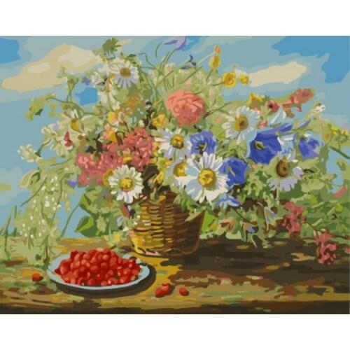 Frameless picture oil painting by numbers wall decor diy painting on canvas for home decor 4050 flower basket