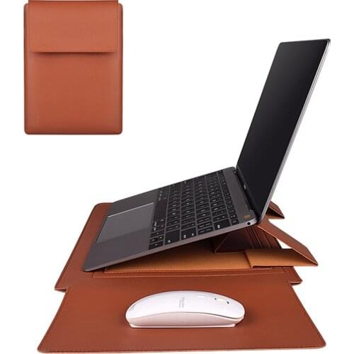 Laptop PU leather Bag Case for Macbook Air Pro 13/14/15 inch Notebook Cover Laptop Sleeve Bag with Stand & Mouse Pad