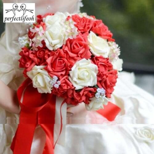 Perfectlifeoh Bride holding flowers,New arrival Romantic Wedding Colorful Bride 's Bouquet, blue and purple bridal bouquets