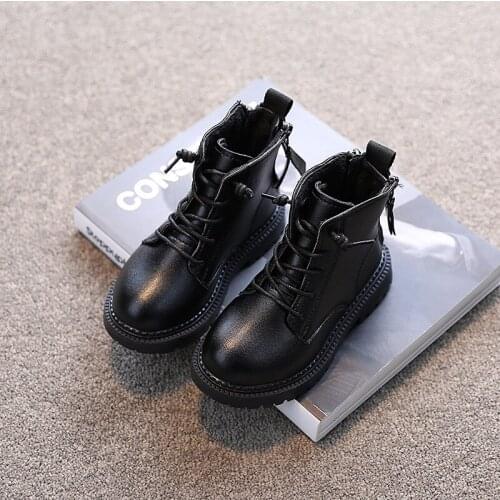 ChildrenS Ankle Autumn Winter Leather Boots Sneakers For Girls Plush Fashion School Shoes 2021 Martin Boots Black 3 8 12 Years