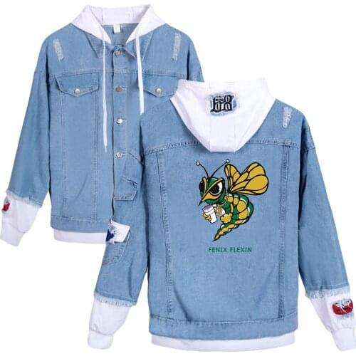 Fenix Flexin print autumn winter Holiday Men/Women Street clothes Denim Kawaii Hooded denim jacket