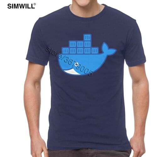 Stylish Docker Logo T Shirts Men Print Cotton Tees Top Round Neck Short Sleeved Programmer Code T-shirt