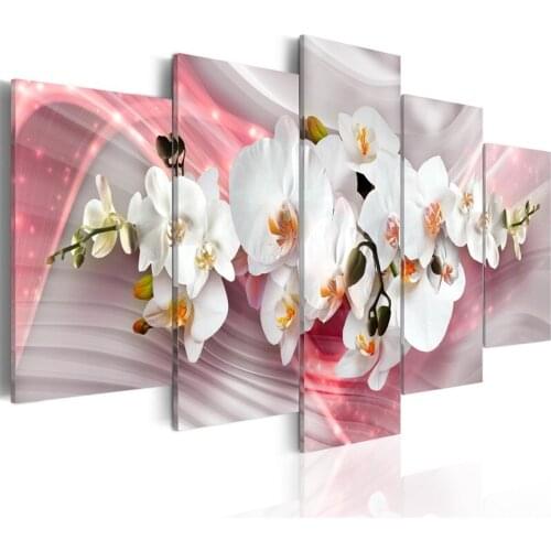 Painting White Yellow Flower Full Round Drill Diamond 5D 5 Pcs Embroidery Cross Stitch Picture Modern Wall Art Home Decor Gift