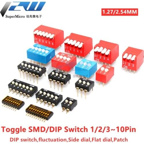5pcs Slider Type Switch Module 1 2 3 4 5 6 7 8 10PIN 1.27/2.54mm DIP/SMD Position Mode Switching Switch Quick Switch Blue