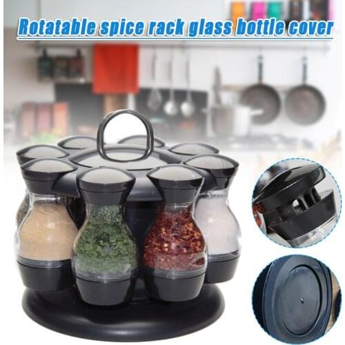 Round Rotating Condiments Storage Rack Glass Bottle Set Spice Container Kitchen Supplies C1