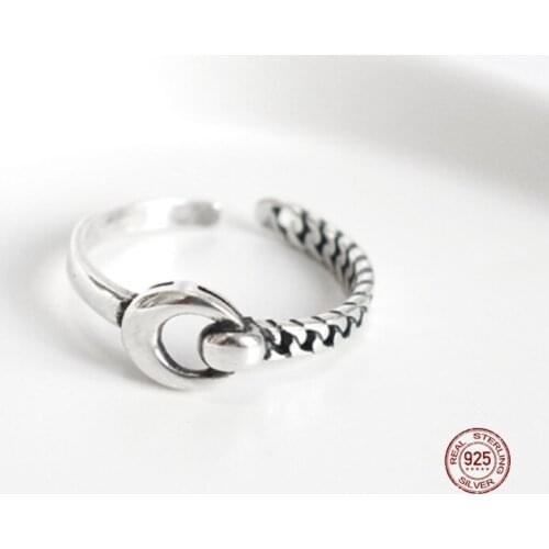 LKO 2021 Simple 925 Sterling Silver Splicing Chain Opening Ring For Women Men Fashion Creative Vintage Punk Jewelry Party Gifts