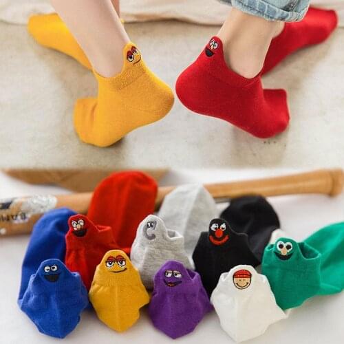 Kawaii Cute Embroidered Expression Funny Socks Women Happy Socks Fashion Ankle Women Cotton Summer Candy Color Spring