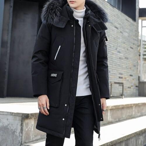 Mens Winter White Duck Down Jackets 2021 Mid-Length Fur Collar Hooded Coats Trendy Black Duck Windbreaker Outwear Tops Clothing